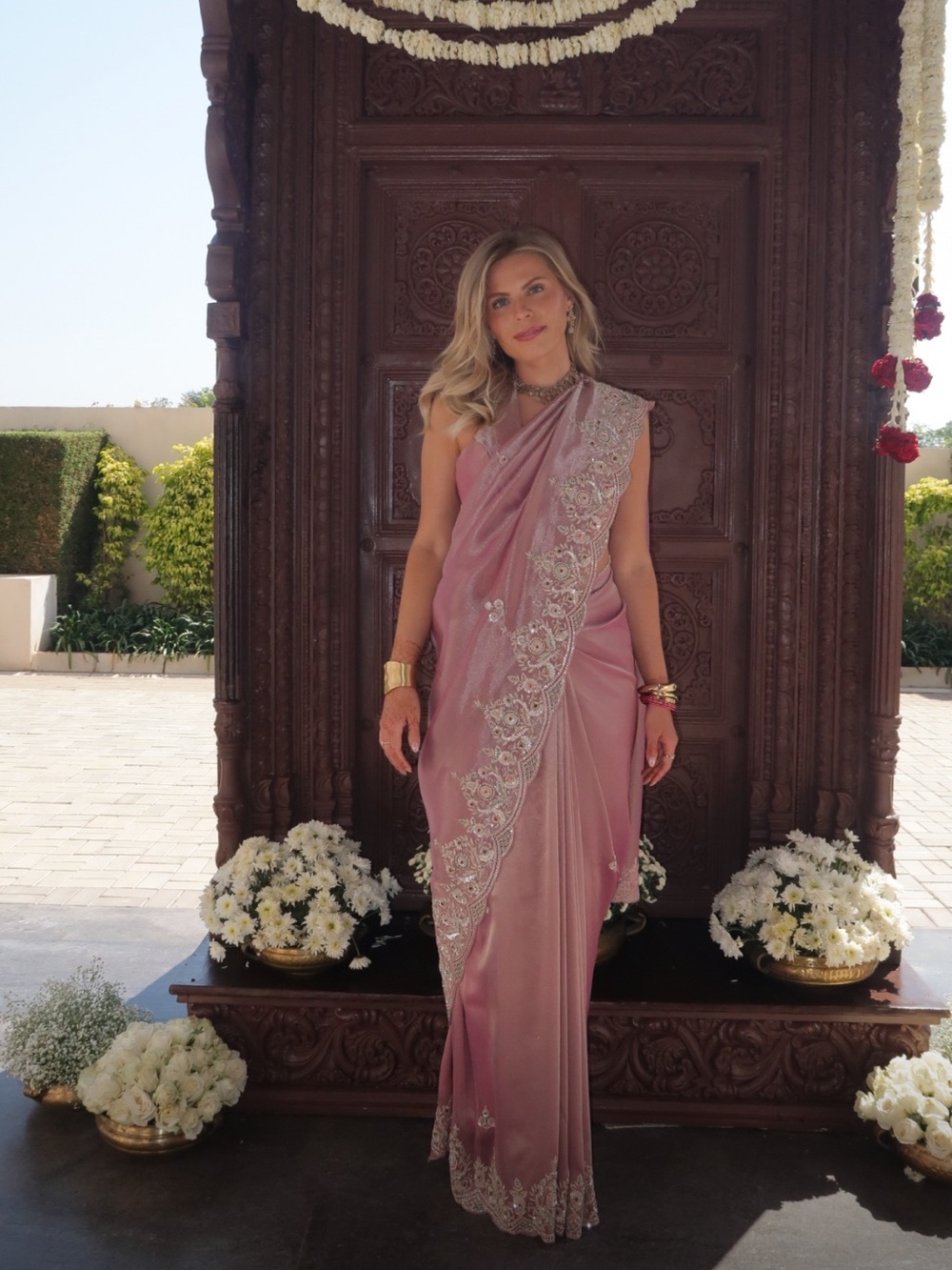 Dusty Rose Embellished Saree - Elegant Wrap